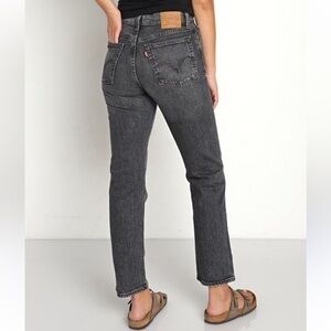 Levi’s Highrise Wedgie Straight Leg Distressed Black Ankle Button Fly Jeans